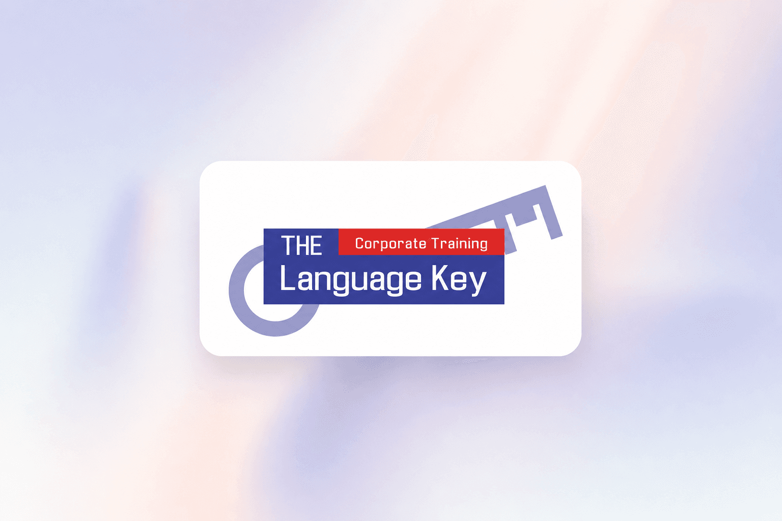 The Language Key logo on a soft periwinkle-and-lavender gradient — 30 years of corporate English in Hong Kong.