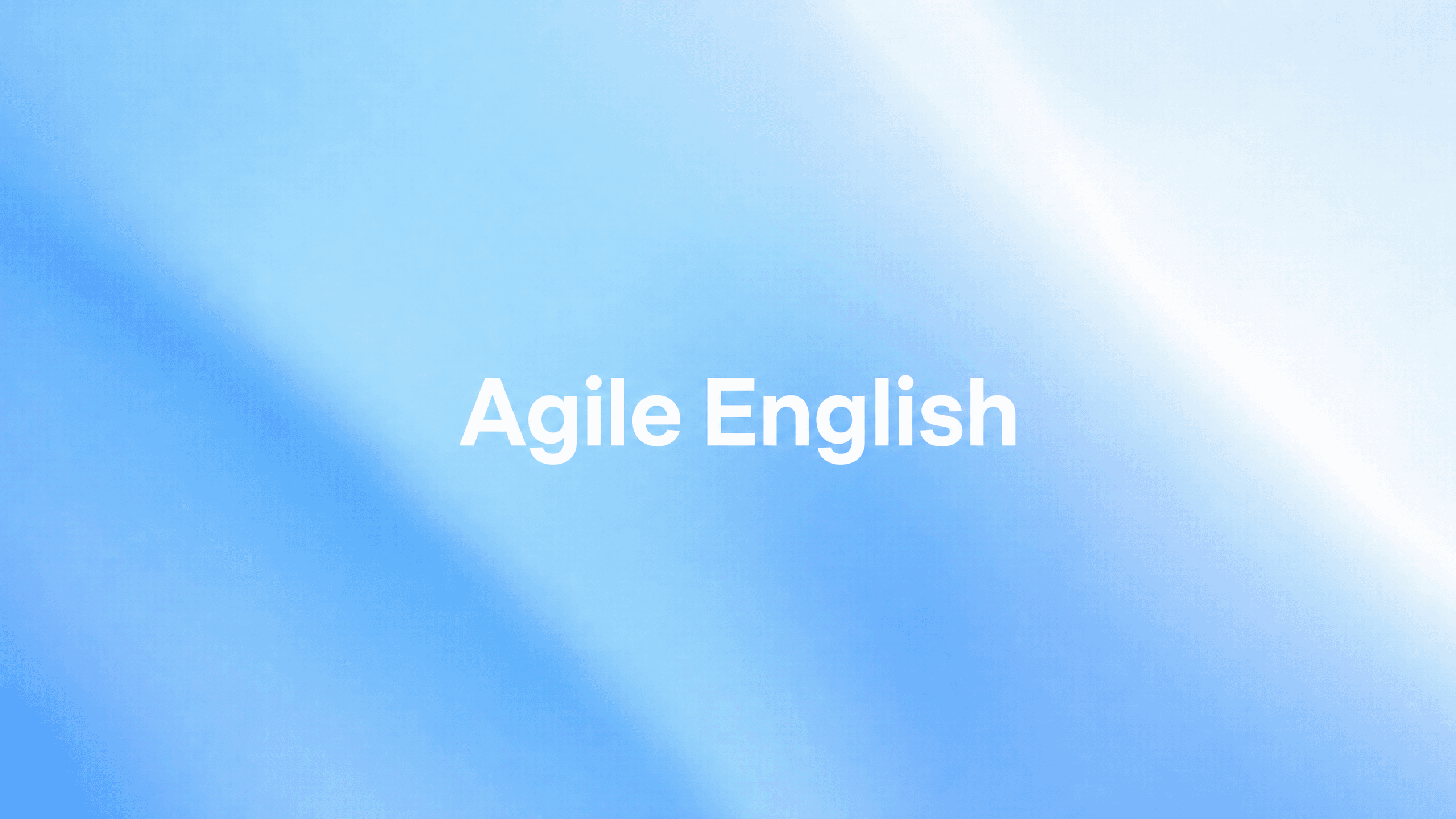 Abstract soft blue gradient banner with the words 'Agile English' centered in white.